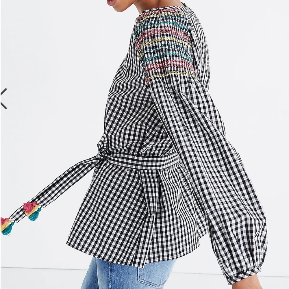 Madewell Black and White Gingham Top with Multicolor Accents